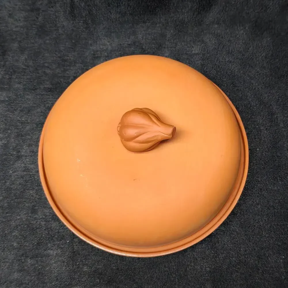 Vintage Ceramic Terra Cotta Garlic Roaster Baker Glazed Plate Dome 7